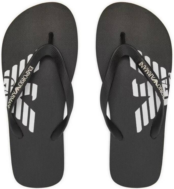 Emporio Armani Platte PVC Logo Print Sandalen Black Heren