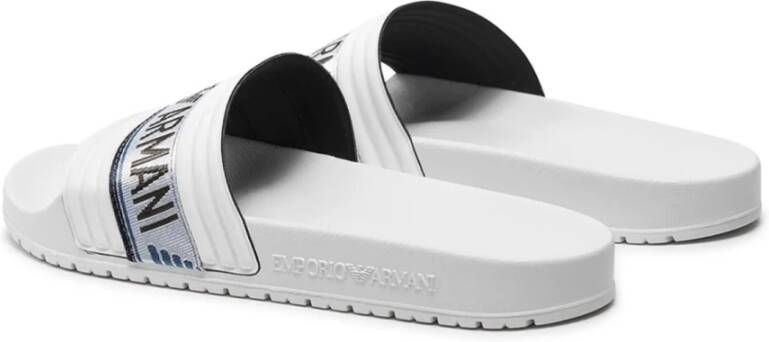 Emporio Armani Platte PVC Logo Sandalen Wit White Heren