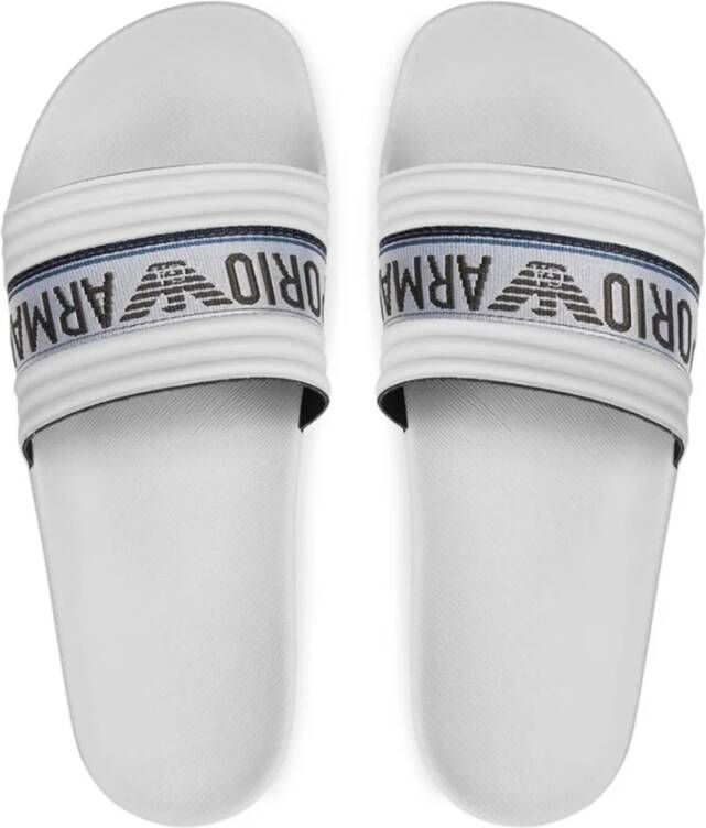 Emporio Armani Platte PVC Logo Sandalen Wit White Heren