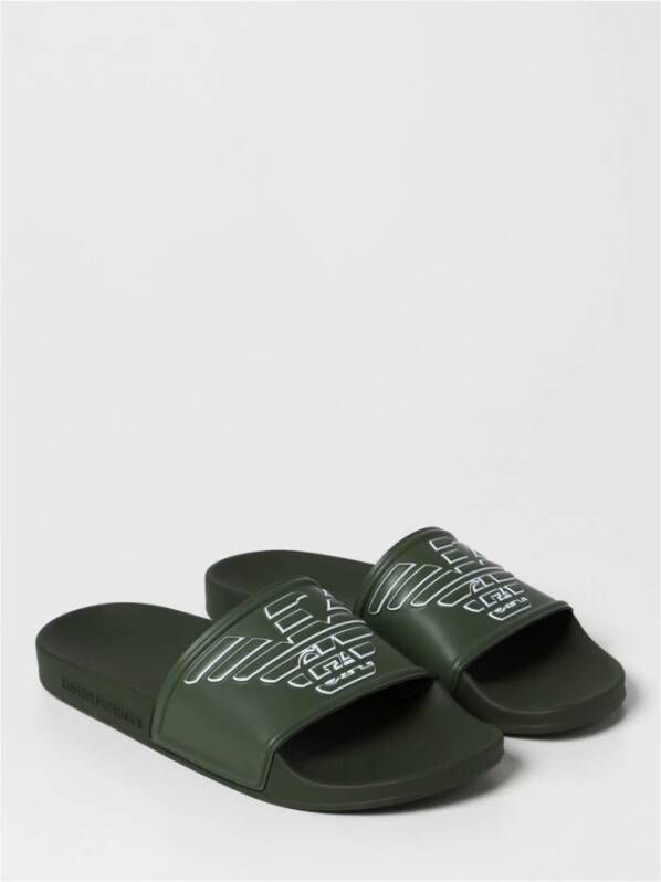 Emporio Armani PVC -muilezels met groot logo Groen Heren