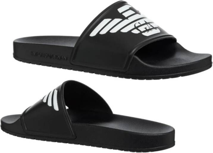 Emporio Armani Reliëf Logo Sliders Gemaakt in Italië Black Heren