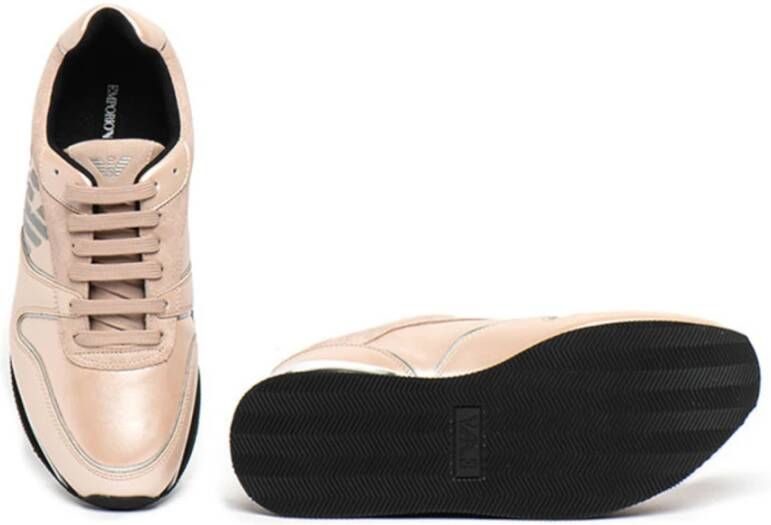 Emporio Armani Roze Leren Sneakers met Suède Inzetstukken Pink Dames