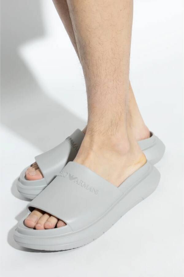 Emporio Armani Rubberen slides met logo Gray Heren