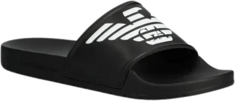 Emporio Armani Zwarte Logo In Reliëf Slides Sandalen Black Heren