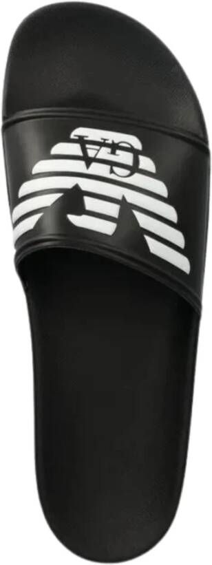 Emporio Armani Zwarte Logo In Reliëf Slides Sandalen Black Heren