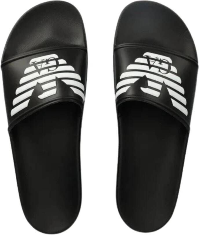 Emporio Armani Zwarte Logo In Reliëf Slides Sandalen Black Heren