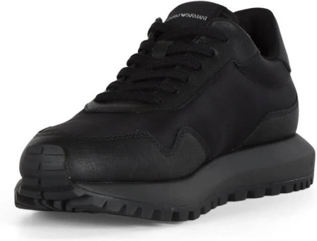 Emporio Armani Sneakers van leer en technische stof Black Heren