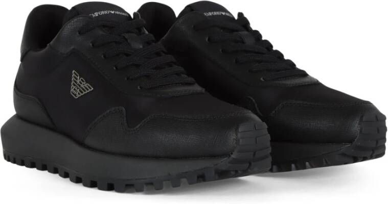 Emporio Armani Sneakers van leer en technische stof Black Heren