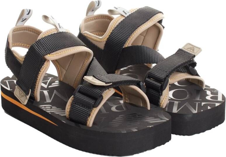 Emporio Armani Sportieve Plateau Sandalen met Klittenbandsluiting Black Heren