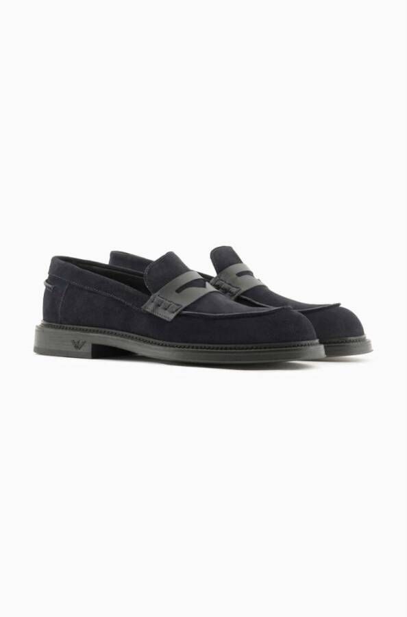 Emporio Armani Suède Mocassin Rubberen Zool Platte Schoenen Blue Heren