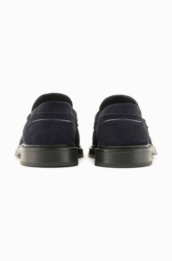 Emporio Armani Suède Mocassin Rubberen Zool Platte Schoenen Blue Heren