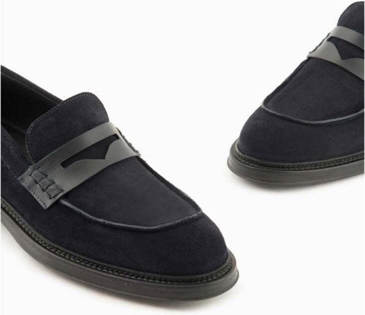 Emporio Armani Suède Mocassin Rubberen Zool Platte Schoenen Blue Heren