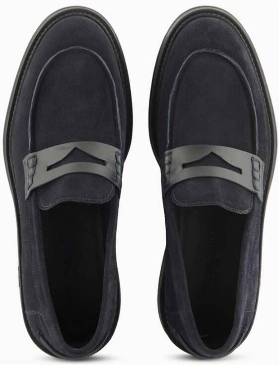 Emporio Armani Suède Mocassin Rubberen Zool Platte Schoenen Blue Heren