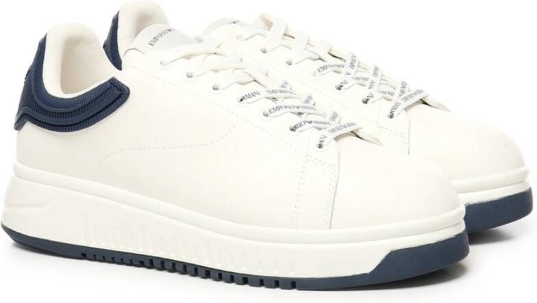 Emporio Armani Wit Blauw Leren Sneakers Vetersluiting White Heren