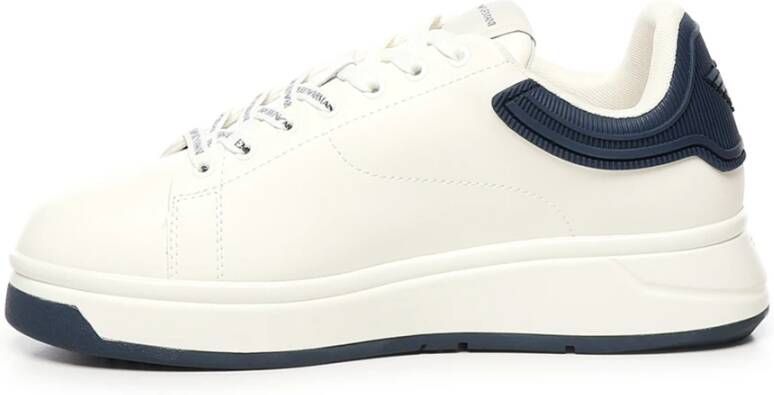 Emporio Armani Wit Blauw Leren Sneakers Vetersluiting White Heren