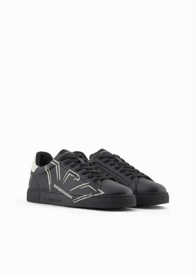 Emporio Armani Zwarte Adelaar Sneaker Aw24 Black Heren