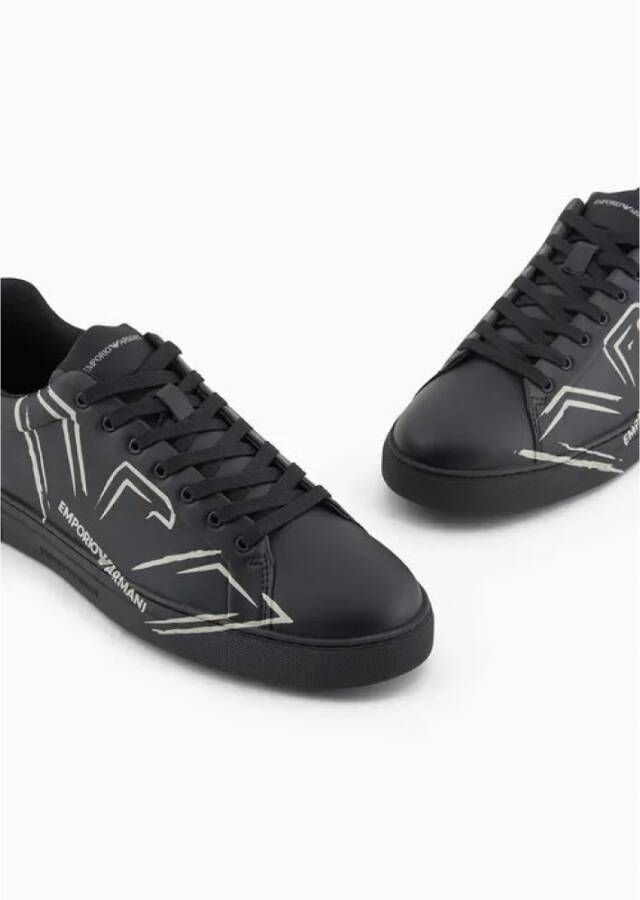 Emporio Armani Zwarte Adelaar Sneaker Aw24 Black Heren