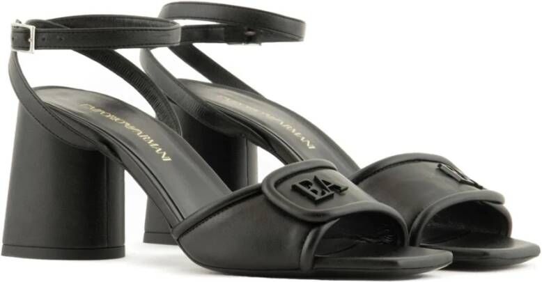 Emporio Armani Zwarte Enkelband Hak Sandalen Black Dames