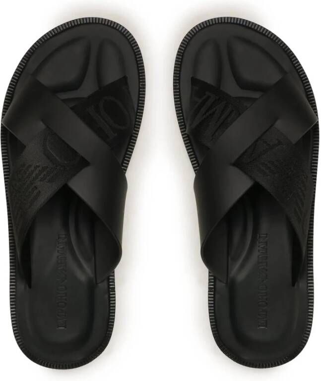 Emporio Armani Zwarte Gekruiste Leren Sandalen Black Heren