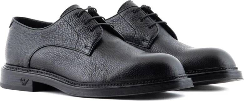 Emporio Armani Zwarte Leren Derby Veterschoenen Black Heren