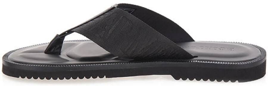 Emporio Armani Zwarte Leren Flip-Flop Sandalen Black Heren