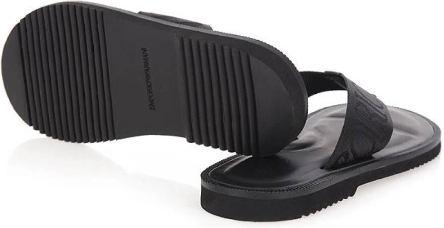 Emporio Armani Zwarte Leren Flip-Flop Sandalen Black Heren