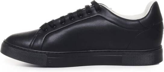 Emporio Armani Zwarte Leren Sneakers met Ingelegd Adelaarslogo Black Heren