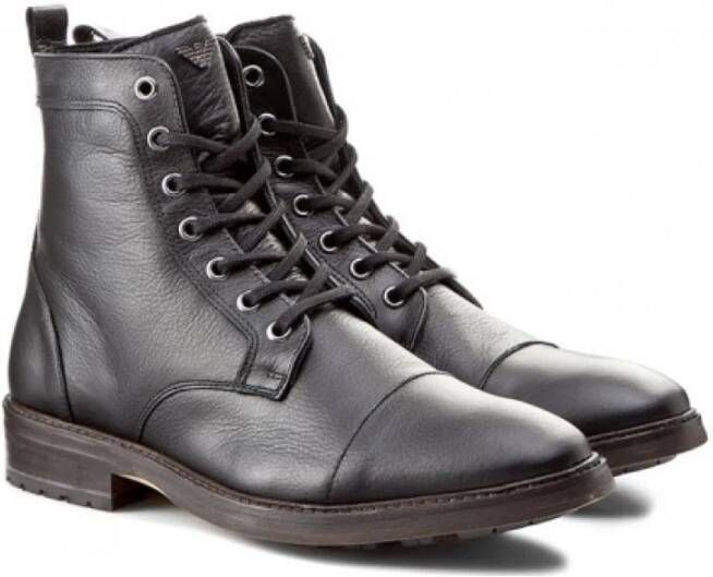 Emporio Armani Zwarte leren veter Ranger laarzen Black Heren