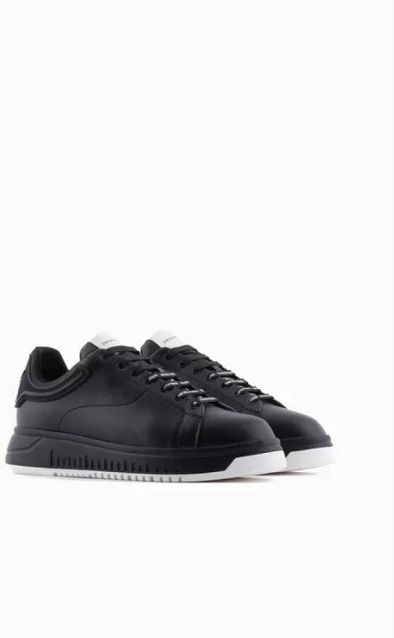 Emporio Armani Zwarte Leren Vetersneakers Black Heren