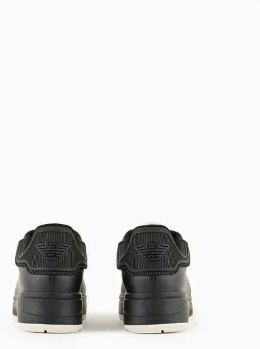 Emporio Armani Zwarte Leren Vetersneakers Black Heren