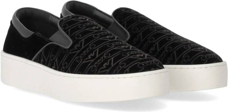 Emporio Armani Zwarte Monogram Slip-On Sneaker Black Dames