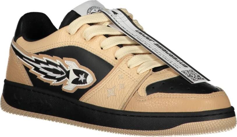 Enterprise Japan Contrasterende Leren Sneakers Beige Heren