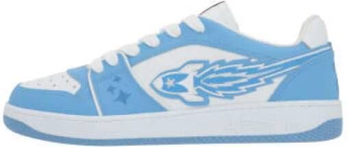 Enterprise Japan Lage leren sneakers met Rocket-logo en sterrenborduursel Blue Heren