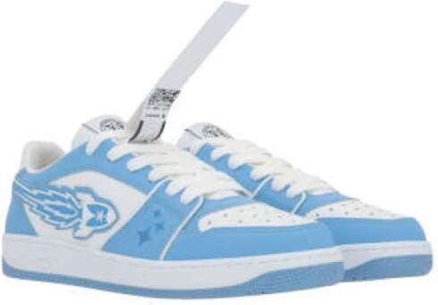 Enterprise Japan Lage leren sneakers met Rocket-logo en sterrenborduursel Blue Heren