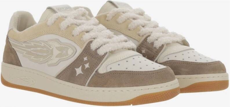 Enterprise Japan Rode Leren Rocket Sneakers Beige Heren