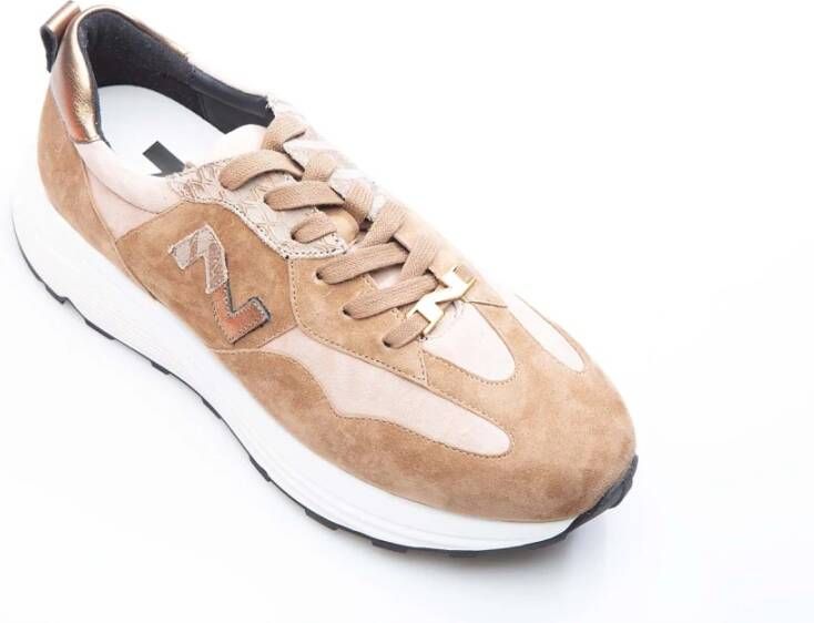 Enterprise Japan Suède Camel Sneakers Beige Dames