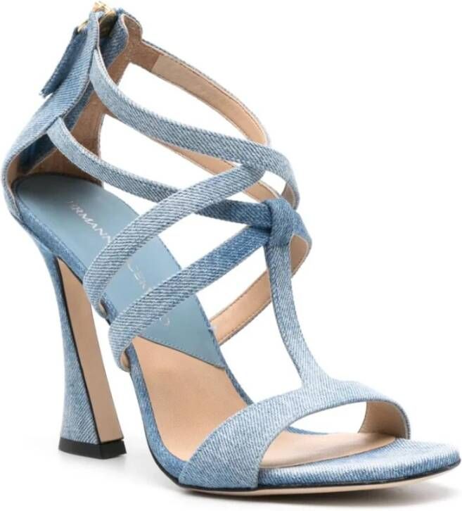 Ermanno Scervino Blauwe Denim Hoge Hak Geweven Sandalen Blue Dames