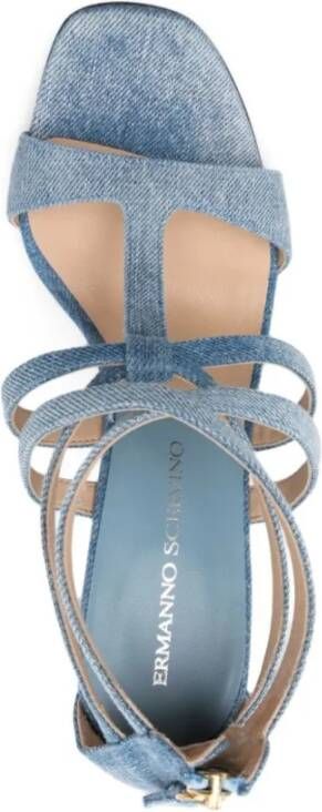 Ermanno Scervino Blauwe Denim Hoge Hak Geweven Sandalen Blue Dames