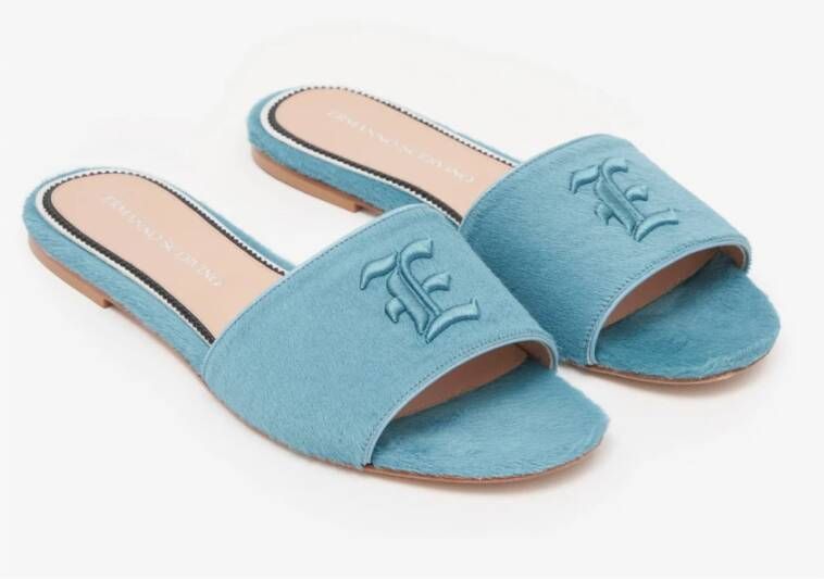 Ermanno Scervino Platte leren sandalen met gotisch monogram Blue Dames