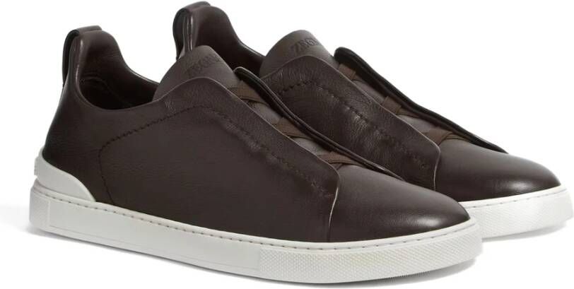 Ermenegildo Zegna Bruine leren lage sneakers Brown Heren