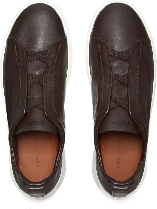 Ermenegildo Zegna Bruine leren lage sneakers Brown Heren