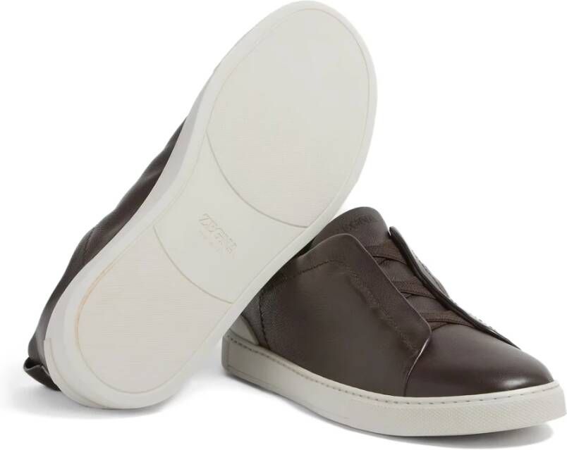 Ermenegildo Zegna Bruine leren lage sneakers Brown Heren