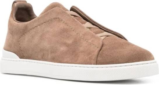 Ermenegildo Zegna Bruine Suède Slip-On Sneakers Beige Heren