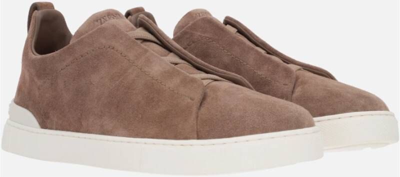 Ermenegildo Zegna Bruine Suède Slip-On Sneakers Beige Heren