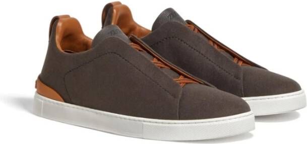 Ermenegildo Zegna Bruine Triple Stitch Wol Sneakers Brown Heren