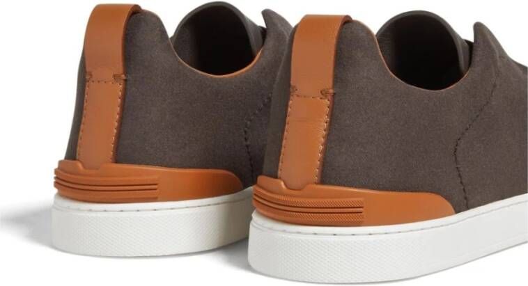 Ermenegildo Zegna Bruine Triple Stitch Wol Sneakers Brown Heren