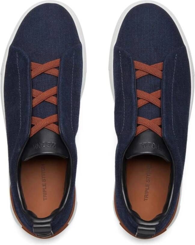 Ermenegildo Zegna Denim Sneakers met Triple Stitching Blue Heren