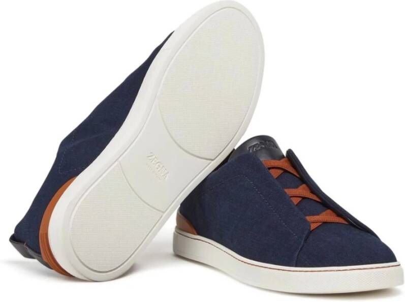 Ermenegildo Zegna Denim Sneakers met Triple Stitching Blue Heren