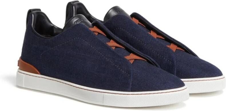 Ermenegildo Zegna Denim Sneakers met Triple Stitching Blue Heren