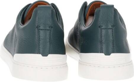 Ermenegildo Zegna Groene Leren Sneakers Triple Stitch Green Heren